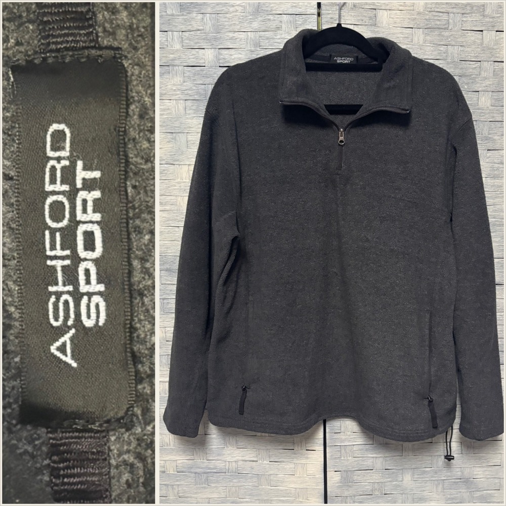 Ashford Sport Men's XL Dark Gray Fleece 1/4 Zip Pullover Sweatshirt Pockets